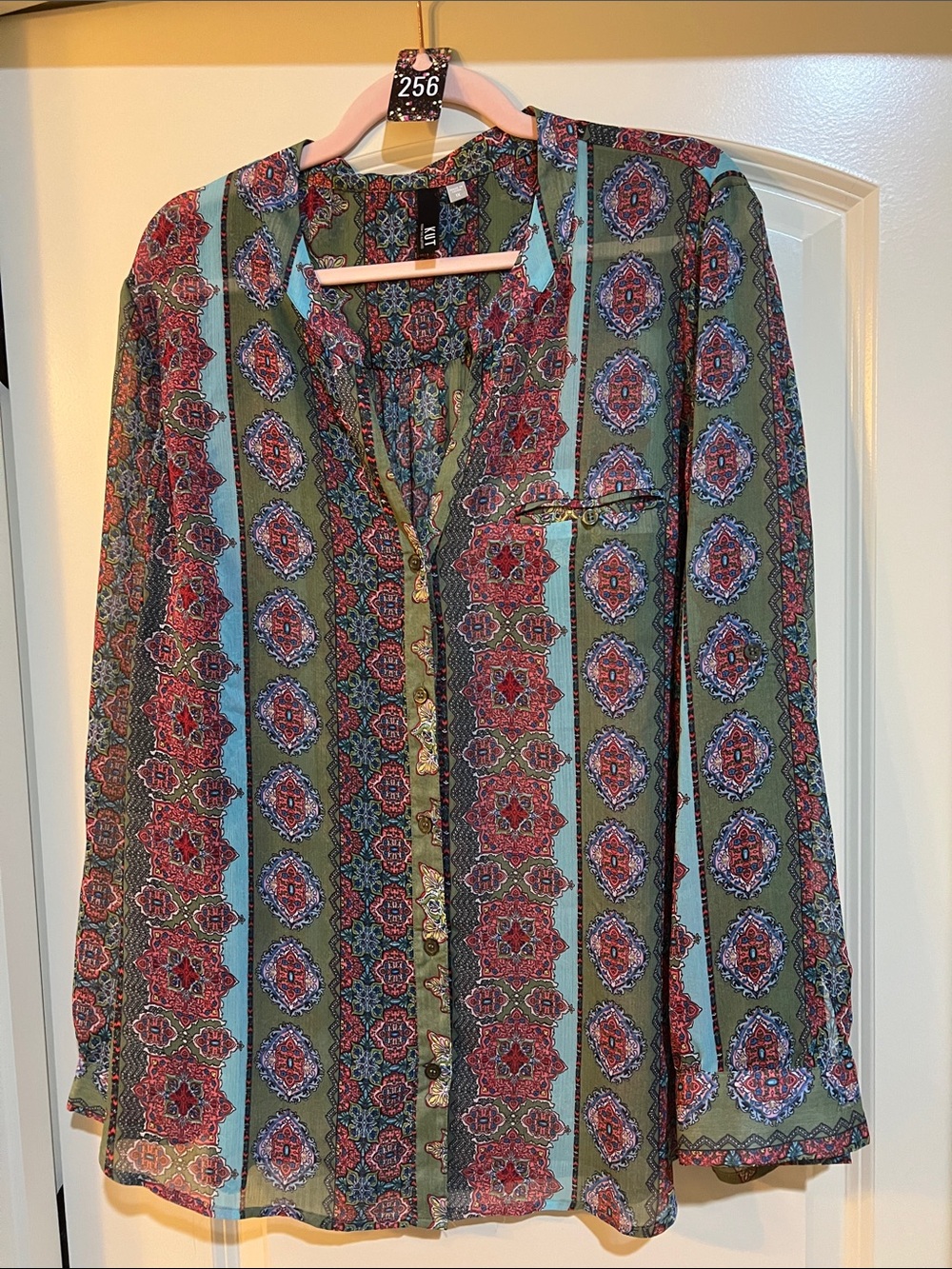 Kut from the Kloth Olive & Red Printed Button-Front Blouse